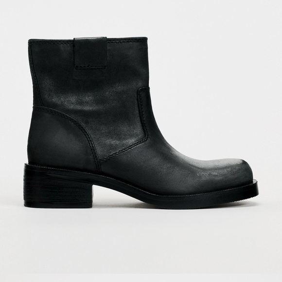 Zara Distressed Effect Leather Ankle Boots - Picture 4 of 9